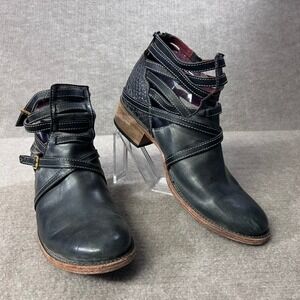 Freebird Stair Ankle Boots Sz 10 Gray Leather Cutout Strappy Western Moto Rocker